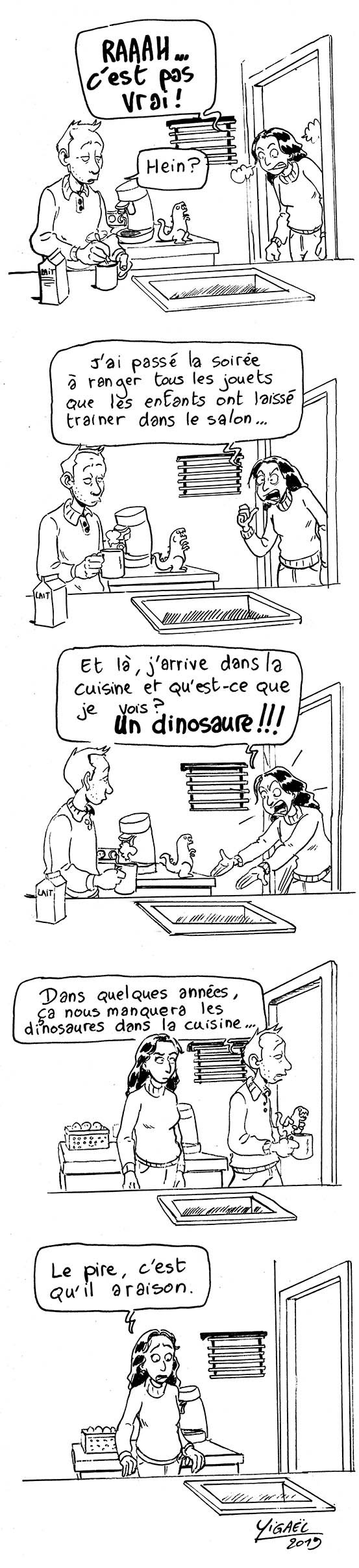 un dino dans la cuisine